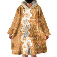 Personalised Tufi Tapa and Tattoo Festival Wearable Blanket Hoodie Oro Tapa Cloth With Plumeria LT14 - Polynesian Pride