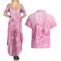 Personalised Polynesia Breast Cancer Awareness Couples Matching Summer Maxi Dress and Hawaiian Shirt No One Fights Alone Turtle Ribbon - Pink Version LT14 - Polynesian Pride