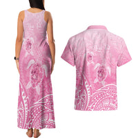 Personalised Polynesia Breast Cancer Awareness Couples Matching Tank Maxi Dress and Hawaiian Shirt No One Fights Alone Turtle Ribbon - Pink Version LT14 - Polynesian Pride