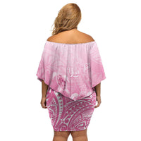 Personalised Polynesia Breast Cancer Awareness Family Matching Off Shoulder Short Dress and Hawaiian Shirt No One Fights Alone Turtle Ribbon - Pink Version LT14 - Polynesian Pride