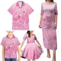 Personalised Polynesia Breast Cancer Awareness Family Matching Puletasi and Hawaiian Shirt No One Fights Alone Turtle Ribbon - Pink Version LT14 - Polynesian Pride