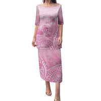 Personalised Polynesia Breast Cancer Awareness Family Matching Puletasi and Hawaiian Shirt No One Fights Alone Turtle Ribbon - Pink Version LT14 Mom's Dress Pink - Polynesian Pride