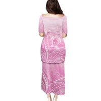 Personalised Polynesia Breast Cancer Awareness Family Matching Puletasi and Hawaiian Shirt No One Fights Alone Turtle Ribbon - Pink Version LT14 - Polynesian Pride