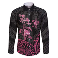 Personalised Polynesia Breast Cancer Awareness Family Matching Off The Shoulder Long Sleeve Dress and Hawaiian Shirt No One Fights Alone Turtle Ribbon - Black Version LT14 Dad's Shirt - Long Sleeve Black - Polynesian Pride