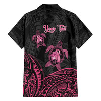 Personalised Polynesia Breast Cancer Awareness Family Matching Short Sleeve Bodycon Dress and Hawaiian Shirt No One Fights Alone Turtle Ribbon - Black Version LT14 - Polynesian Pride