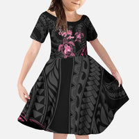 Personalised Polynesia Breast Cancer Awareness Family Matching Summer Maxi Dress and Hawaiian Shirt No One Fights Alone Turtle Ribbon - Black Version LT14 Daughter's Dress Black - Polynesian Pride
