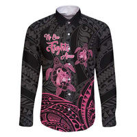 Personalised Polynesia Breast Cancer Awareness Family Matching Summer Maxi Dress and Hawaiian Shirt No One Fights Alone Turtle Ribbon - Black Version LT14 Dad's Shirt - Long Sleeve Black - Polynesian Pride