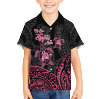 Personalised Polynesia Breast Cancer Awareness Family Matching Summer Maxi Dress and Hawaiian Shirt No One Fights Alone Turtle Ribbon - Black Version LT14 Son's Shirt Black - Polynesian Pride