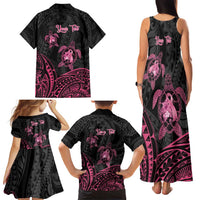 Personalised Polynesia Breast Cancer Awareness Family Matching Tank Maxi Dress and Hawaiian Shirt No One Fights Alone Turtle Ribbon - Black Version LT14 - Polynesian Pride