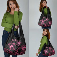 Personalised Polynesia Breast Cancer Awareness Grocery Bag No One Fights Alone Turtle Ribbon - Black Version