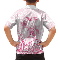 Personalised Polynesia Breast Cancer Awareness Family Matching Long Sleeve Bodycon Dress and Hawaiian Shirt No One Fights Alone Turtle Ribbon - White Version LT14 - Polynesian Pride