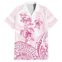 Personalised Polynesia Breast Cancer Awareness Family Matching Long Sleeve Bodycon Dress and Hawaiian Shirt No One Fights Alone Turtle Ribbon - White Version LT14 Dad's Shirt - Short Sleeve White - Polynesian Pride