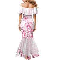 Personalised Polynesia Breast Cancer Awareness Family Matching Mermaid Dress and Hawaiian Shirt No One Fights Alone Turtle Ribbon - White Version LT14 - Polynesian Pride