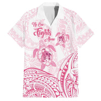 Personalised Polynesia Breast Cancer Awareness Family Matching Off The Shoulder Long Sleeve Dress and Hawaiian Shirt No One Fights Alone Turtle Ribbon - White Version LT14 Dad's Shirt - Short Sleeve White - Polynesian Pride