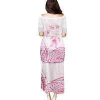 Personalised Polynesia Breast Cancer Awareness Family Matching Puletasi and Hawaiian Shirt No One Fights Alone Turtle Ribbon - White Version LT14 - Polynesian Pride