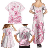 Personalised Polynesia Breast Cancer Awareness Family Matching Summer Maxi Dress and Hawaiian Shirt No One Fights Alone Turtle Ribbon - White Version LT14 - Polynesian Pride