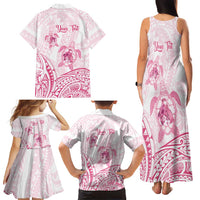 Personalised Polynesia Breast Cancer Awareness Family Matching Tank Maxi Dress and Hawaiian Shirt No One Fights Alone Turtle Ribbon - White Version LT14 - Polynesian Pride