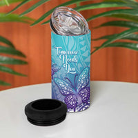 Polynesia Suicide Prevention Month 4 in 1 Can Cooler Tumbler Butterfly Purple And Teal Ribbon Tomorrow Needs You LT14 - Polynesian Pride