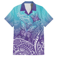 Polynesia Suicide Prevention Month Family Matching Off Shoulder Short Dress and Hawaiian Shirt Butterfly Purple And Teal Ribbon Tomorrow Needs You LT14 Dad's Shirt - Short Sleeve Teal - Polynesian Pride