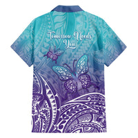 Polynesia Suicide Prevention Month Family Matching Off Shoulder Short Dress and Hawaiian Shirt Butterfly Purple And Teal Ribbon Tomorrow Needs You LT14 - Polynesian Pride