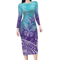 Polynesia Suicide Prevention Month Long Sleeve Bodycon Dress Butterfly Purple And Teal Ribbon Tomorrow Needs You LT14 Long Dress Teal - Polynesian Pride