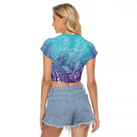 Polynesia Suicide Prevention Month Raglan Cropped T Shirt Butterfly Purple And Teal Ribbon Tomorrow Needs You