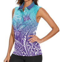 Polynesia Suicide Prevention Month Women Sleeveless Polo Shirt Butterfly Purple And Teal Ribbon Tomorrow Needs You LT14 - Polynesian Pride