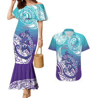 Personalised New Zealand Suicide Prevention Month Couples Matching Mermaid Dress and Hawaiian Shirt You Matter NZ Fern With Maori Koru Lizard LT14 Teal - Polynesian Pride