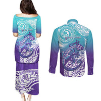 Personalised New Zealand Suicide Prevention Month Couples Matching Puletasi and Long Sleeve Button Shirt You Matter NZ Fern With Maori Koru Lizard LT14 - Polynesian Pride