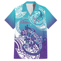 Personalised New Zealand Suicide Prevention Month Family Matching Off The Shoulder Long Sleeve Dress and Hawaiian Shirt You Matter NZ Fern With Maori Koru Lizard LT14 Dad's Shirt - Short Sleeve Teal - Polynesian Pride