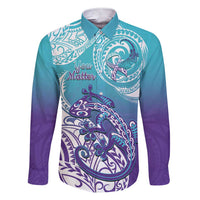 Personalised New Zealand Suicide Prevention Month Family Matching Short Sleeve Bodycon Dress and Hawaiian Shirt You Matter NZ Fern With Maori Koru Lizard LT14 Dad's Shirt - Long Sleeve Teal - Polynesian Pride