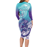 Personalised New Zealand Suicide Prevention Month Long Sleeve Bodycon Dress You Matter NZ Fern With Maori Koru Lizard LT14 - Polynesian Pride