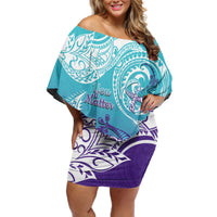 Personalised New Zealand Suicide Prevention Month Off Shoulder Short Dress You Matter NZ Fern With Maori Koru Lizard LT14 Women Teal - Polynesian Pride