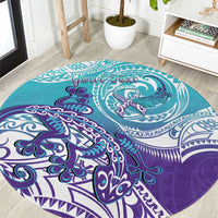 Personalised New Zealand Suicide Prevention Month Round Carpet You Matter NZ Fern With Maori Koru Lizard LT14 Teal - Polynesian Pride