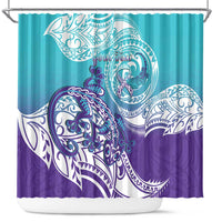 Personalised New Zealand Suicide Prevention Month Shower Curtain You Matter NZ Fern With Maori Koru Lizard LT14 Teal - Polynesian Pride
