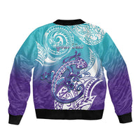 Personalised New Zealand Suicide Prevention Month Sleeve Zip Bomber Jacket You Matter NZ Fern With Maori Koru Lizard LT14 - Polynesian Pride
