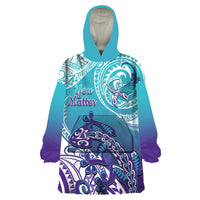 Personalised New Zealand Suicide Prevention Month Wearable Blanket Hoodie You Matter NZ Fern With Maori Koru Lizard LT14 One Size Teal - Polynesian Pride