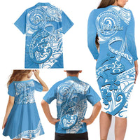 Personalised New Zealand Autism Awareness Family Matching Long Sleeve Bodycon Dress and Hawaiian Shirt NZ Fern With Maori Koru Lizard LT14 - Polynesian Pride