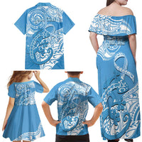 Personalised New Zealand Autism Awareness Family Matching Off Shoulder Maxi Dress and Hawaiian Shirt NZ Fern With Maori Koru Lizard LT14 - Polynesian Pride