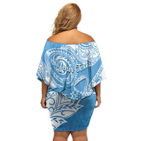 Personalised New Zealand Autism Awareness Family Matching Off Shoulder Short Dress and Hawaiian Shirt NZ Fern With Maori Koru Lizard LT14 - Polynesian Pride