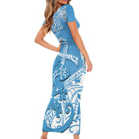 Personalised New Zealand Autism Awareness Family Matching Short Sleeve Bodycon Dress and Hawaiian Shirt NZ Fern With Maori Koru Lizard LT14 - Polynesian Pride