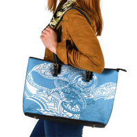 Personalised New Zealand Autism Awareness Leather Tote Bag NZ Fern With Maori Koru Lizard LT14 Blue - Polynesian Pride