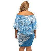 Personalised New Zealand Autism Awareness Off Shoulder Short Dress NZ Fern With Maori Koru Lizard LT14 - Polynesian Pride