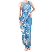 Personalised New Zealand Autism Awareness Tank Maxi Dress NZ Fern With Maori Koru Lizard LT14 Women Blue - Polynesian Pride