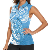 Personalised New Zealand Autism Awareness Women Sleeveless Polo Shirt NZ Fern With Maori Koru Lizard LT14 - Polynesian Pride
