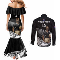 Custom New Zealand Silver Fern Rugby Couples Matching Mermaid Dress and Long Sleeve Button Shirt 2024 Aotearoa Maori Mascot Go All Black LT14 - Polynesian Pride