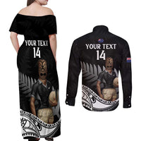 Custom New Zealand Silver Fern Rugby Couples Matching Off Shoulder Maxi Dress and Long Sleeve Button Shirt 2024 Aotearoa Maori Mascot Go All Black LT14 - Polynesian Pride