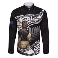 Custom New Zealand Silver Fern Rugby Family Matching Off The Shoulder Long Sleeve Dress and Hawaiian Shirt 2024 Aotearoa Maori Mascot Go All Black LT14 Dad's Shirt - Long Sleeve Black - Polynesian Pride