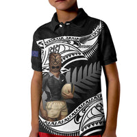 Custom New Zealand Silver Fern Rugby Kid Polo Shirt 2024 Aotearoa Maori Mascot Go All Black LT14 Kid Black - Polynesian Pride
