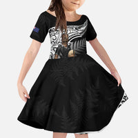 Custom New Zealand Silver Fern Rugby Kid Short Sleeve Dress 2024 Aotearoa Maori Mascot Go All Black LT14 KID Black - Polynesian Pride